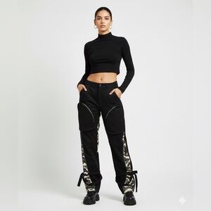 Lulunico by Chicways Camouflage Pants Black Gray White Small